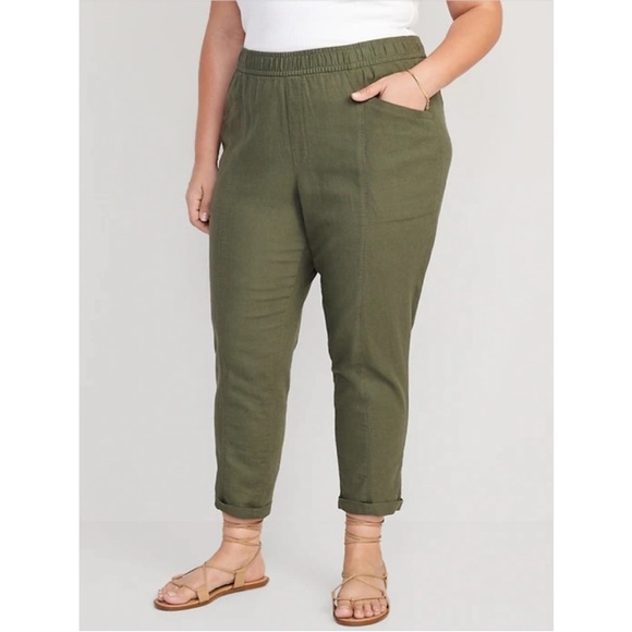 Old Navy Linen Blend High Rise Straight Taper Pants - Picture 1 of 9
